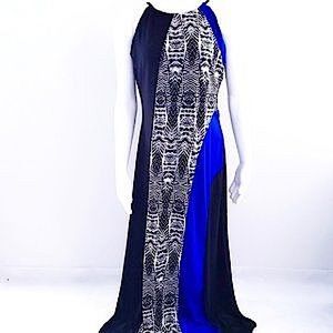 Elegant Blue and Black Maxi Dress